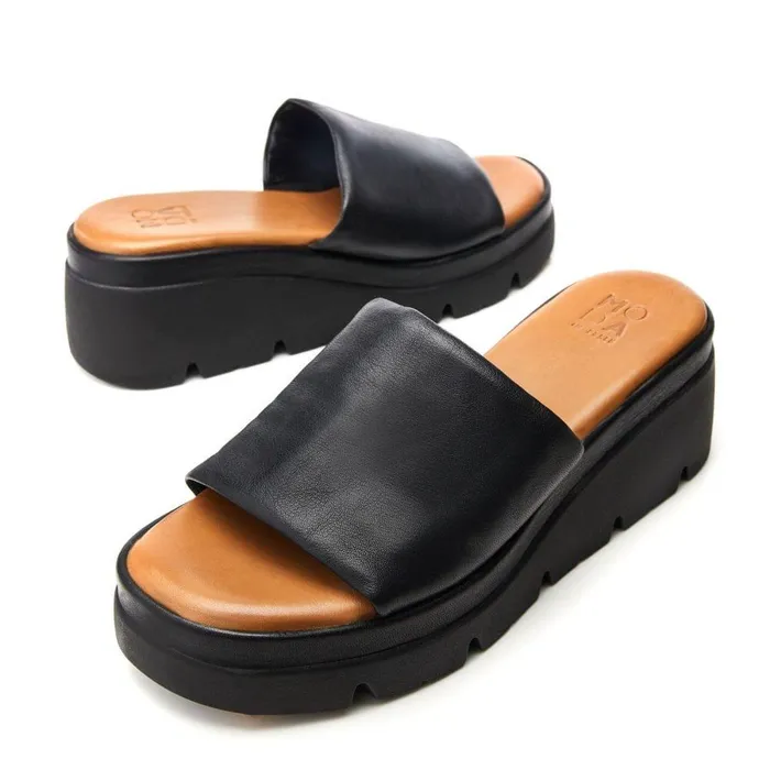 Women Moda In Pelle Flatform Sandals Namya Black Leather