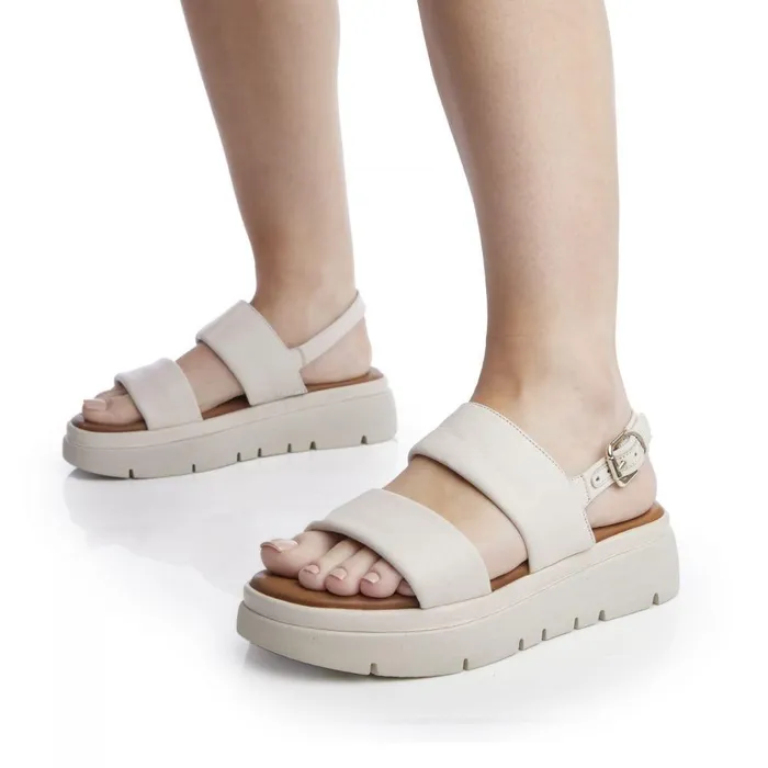 Women Moda In Pelle Flatform Sandals Netty Off White Leather