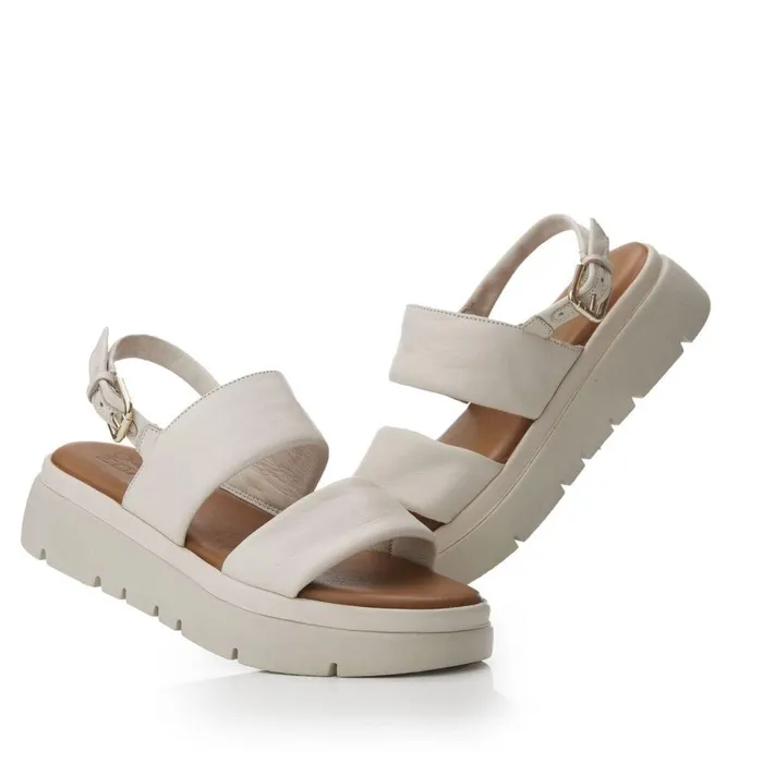 Women Moda In Pelle Flatform Sandals Netty Off White Leather