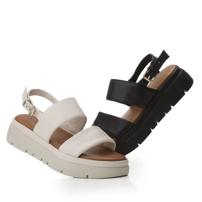 Women Moda In Pelle Flatform Sandals Netty Off White Leather