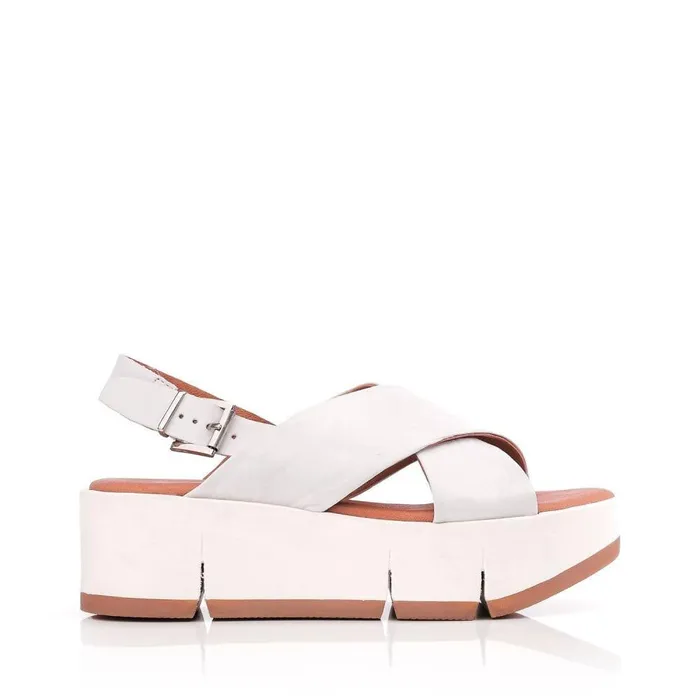Women Moda In Pelle Flatform Sandals Ritika White Leather