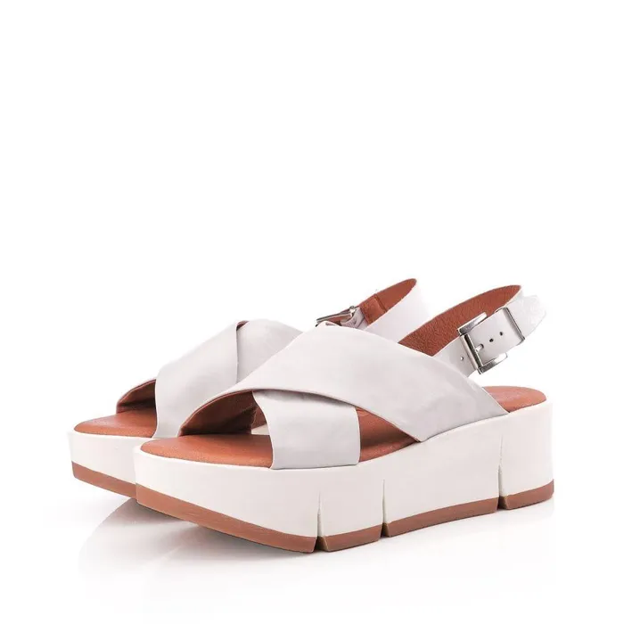 Women Moda In Pelle Flatform Sandals Ritika White Leather