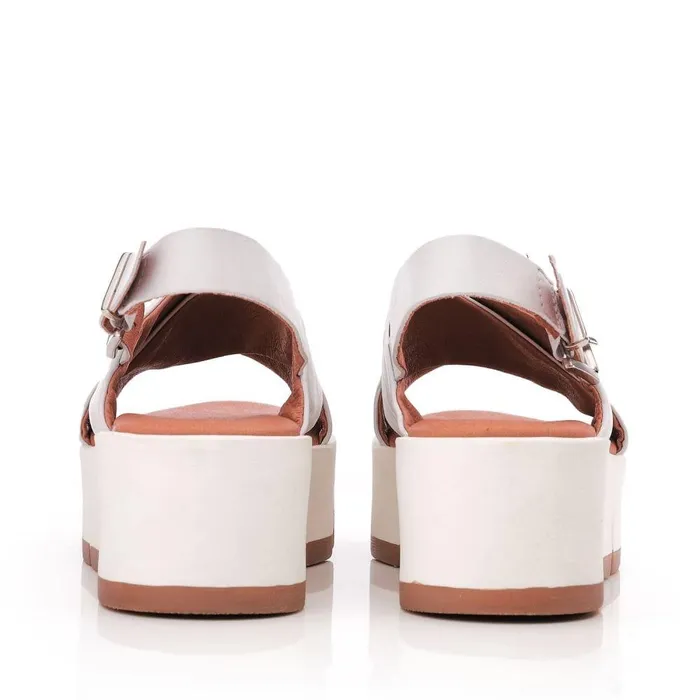 Women Moda In Pelle Flatform Sandals Ritika White Leather