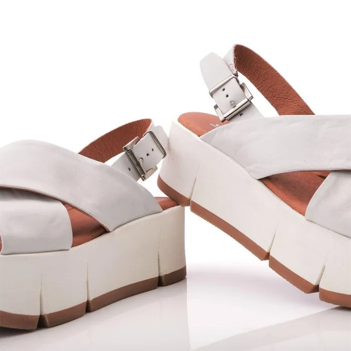 Women Moda In Pelle Flatform Sandals Ritika White Leather