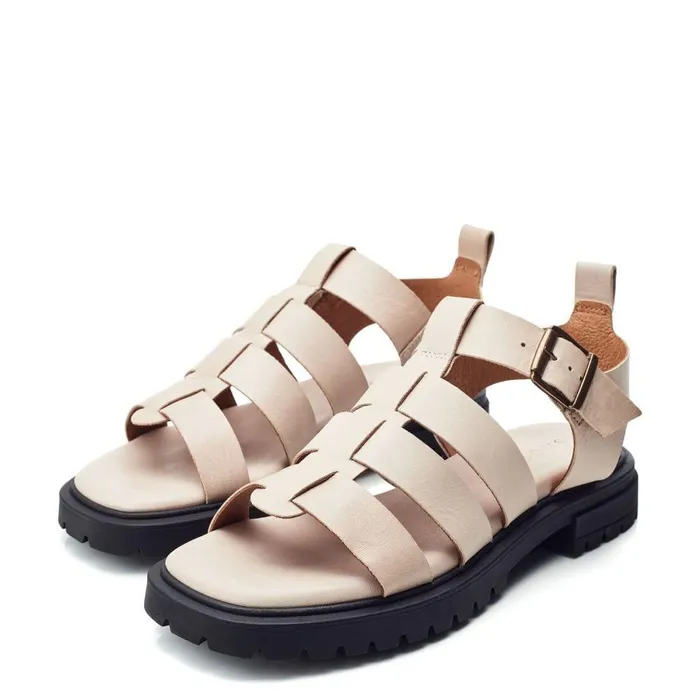 Women Moda In Pelle Flatform Sandals Shoon Sh Inshore Off White Leather