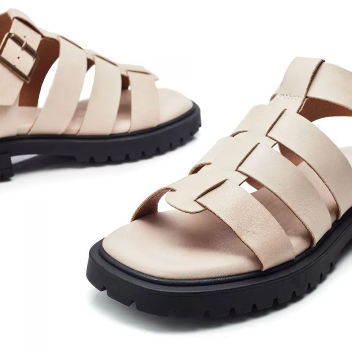 Women Moda In Pelle Flatform Sandals Shoon Sh Inshore Off White Leather