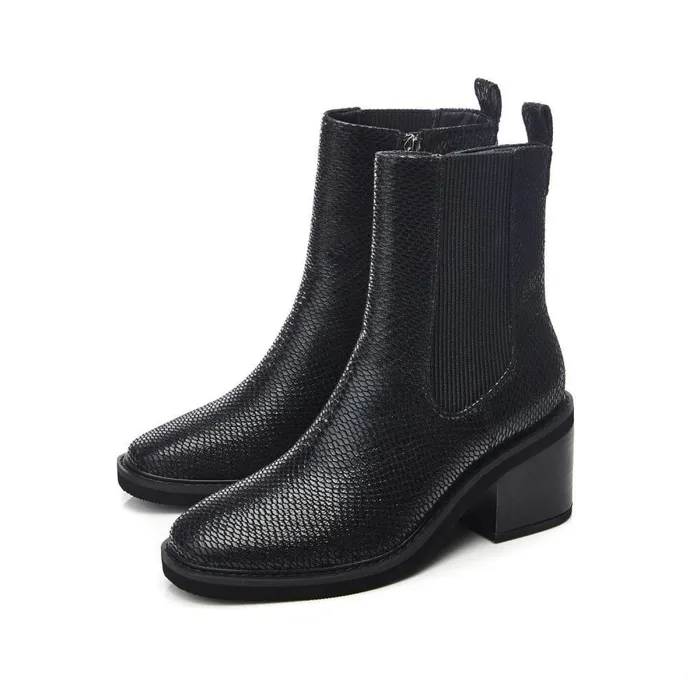 Women Moda In Pelle Heeled And Wedge Boots Calliope Black Snake Print