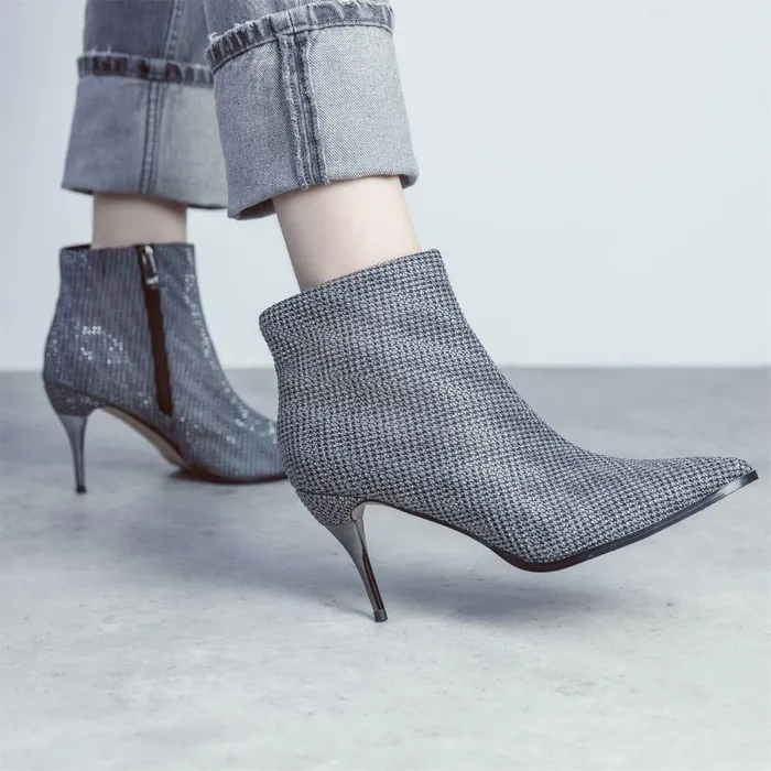 Women Moda In Pelle Heeled And Wedge Boots Keri Monochrome Textile