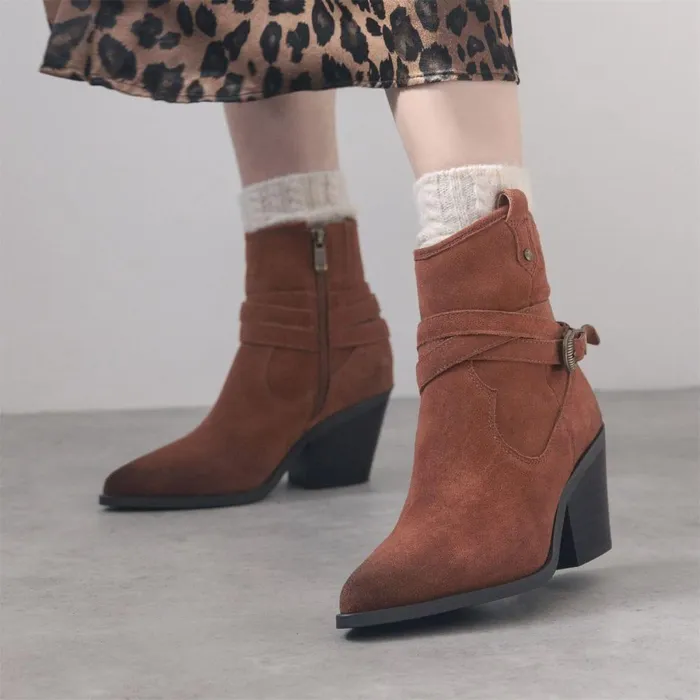 Women Moda In Pelle Heeled And Wedge Boots Malatrex Dark Tan Suede