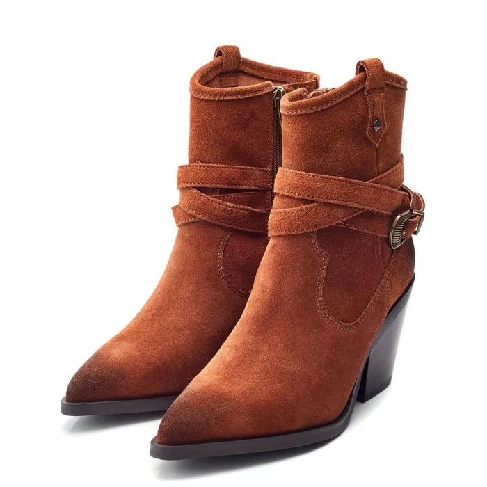 Women Moda In Pelle Heeled And Wedge Boots Malatrex Dark Tan Suede