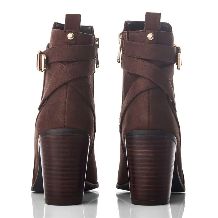 Women Moda In Pelle Heeled And Wedge Boots Marilena Dark Brown Alcantara