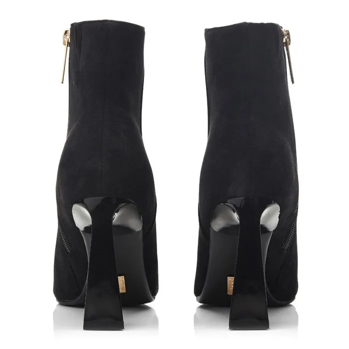 Women Moda In Pelle Heeled And Wedge Boots Narya Black Alcantara
