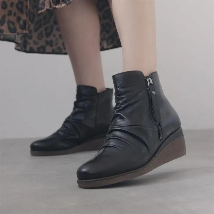 Women Moda In Pelle Heeled And Wedge Boots Olgar Black Leather