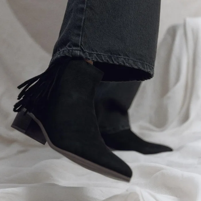Women Moda In Pelle Heeled And Wedge Boots Pichon Black Alcantara