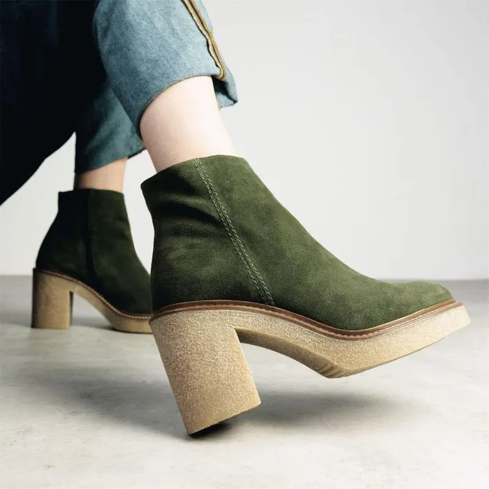 Women Moda In Pelle Heeled And Wedge Boots Shoon Sh Casero Olive Suede