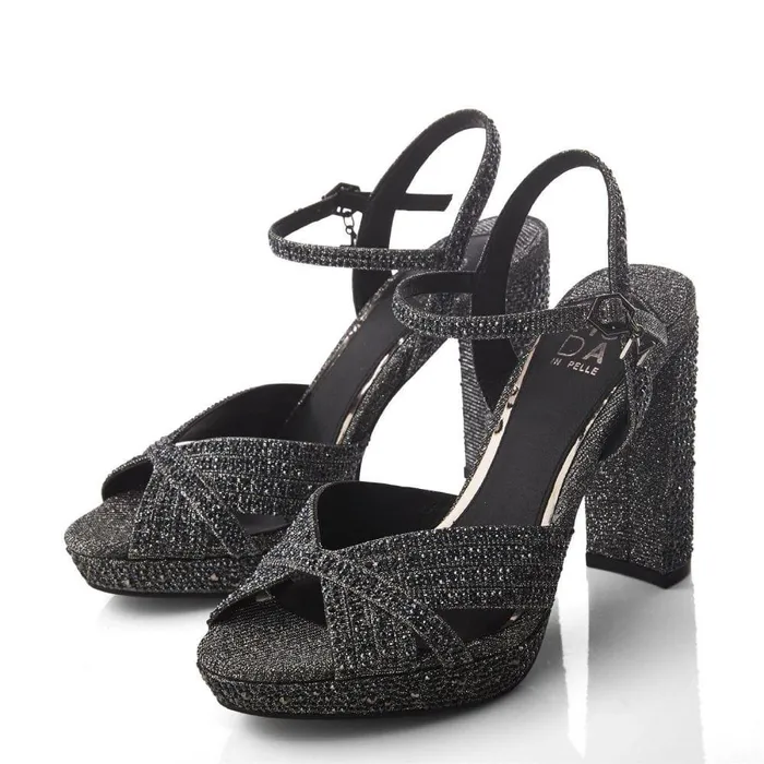 Women Moda In Pelle High Heel Shoes Supernova Pewter Textile