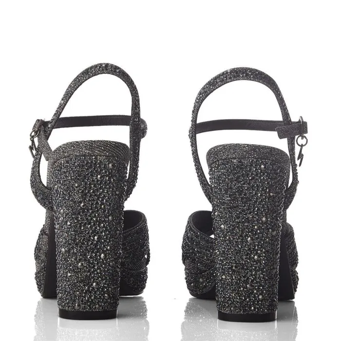 Women Moda In Pelle High Heel Shoes Supernova Pewter Textile