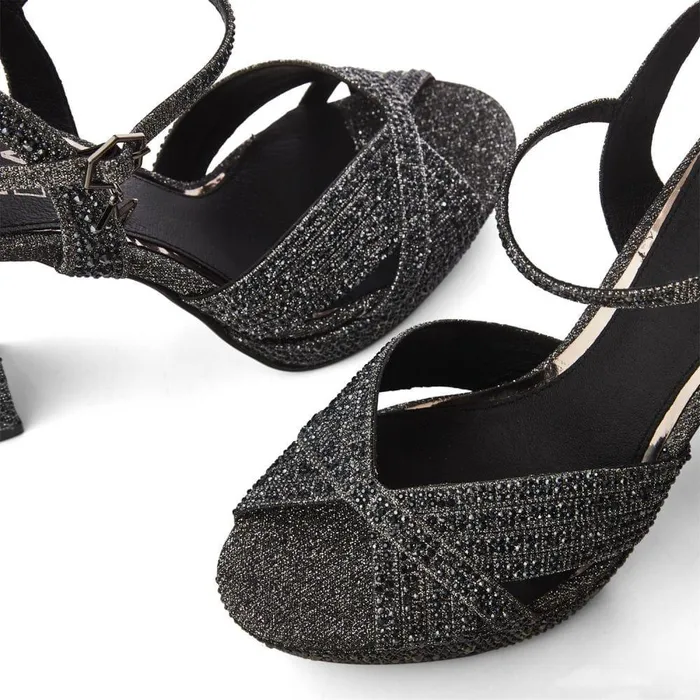 Women Moda In Pelle High Heel Shoes Supernova Pewter Textile
