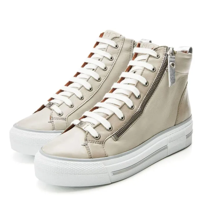 Women Moda In Pelle HighTop Trainers Annaken Light Grey Leather