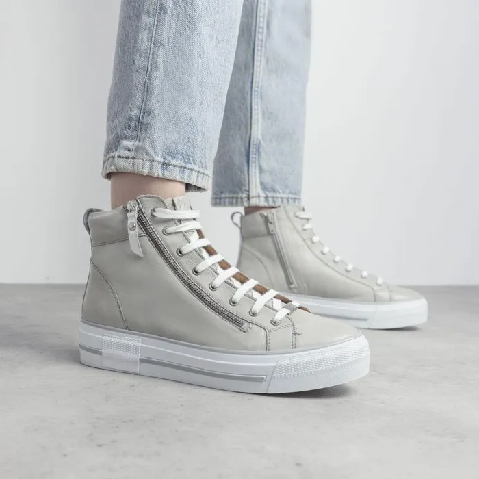 Women Moda In Pelle HighTop Trainers Annaken Light Grey Leather
