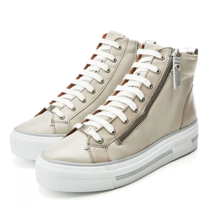 Women Moda In Pelle HighTop Trainers Annaken Light Grey Leather