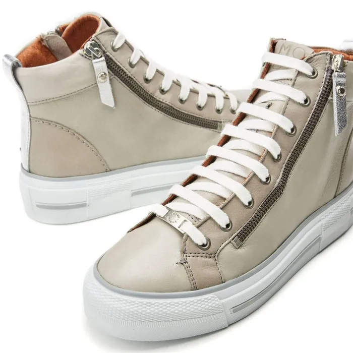 Women Moda In Pelle HighTop Trainers Annaken Light Grey Leather