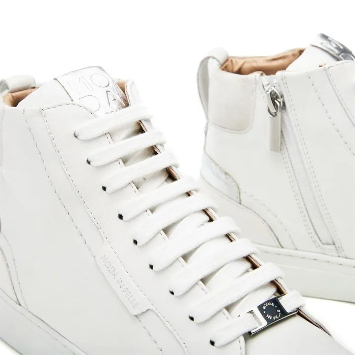 Women Moda In Pelle HighTop Trainers Aya White Nappa
