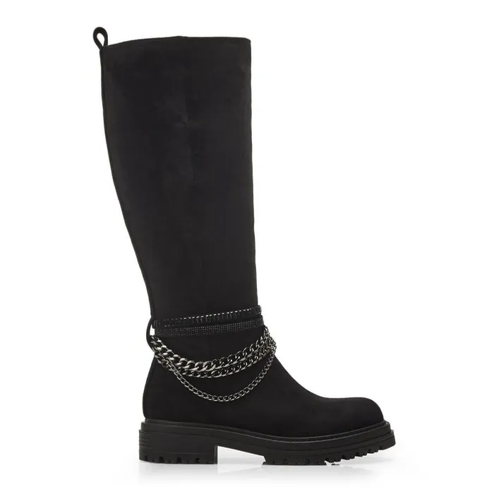 Women Moda In Pelle Knee High Boots Litzy Black Alcantara