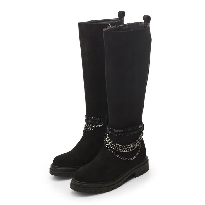Women Moda In Pelle Knee High Boots Litzy Black Alcantara