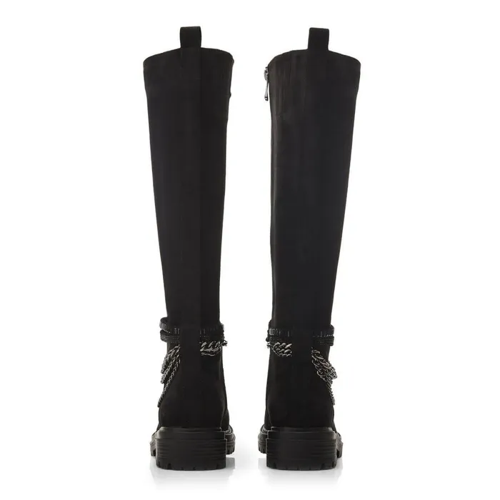 Women Moda In Pelle Knee High Boots Litzy Black Alcantara