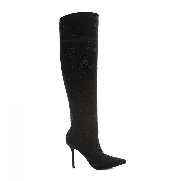 Women Moda In Pelle Knee High Boots Zarina Jet Black Alcantara