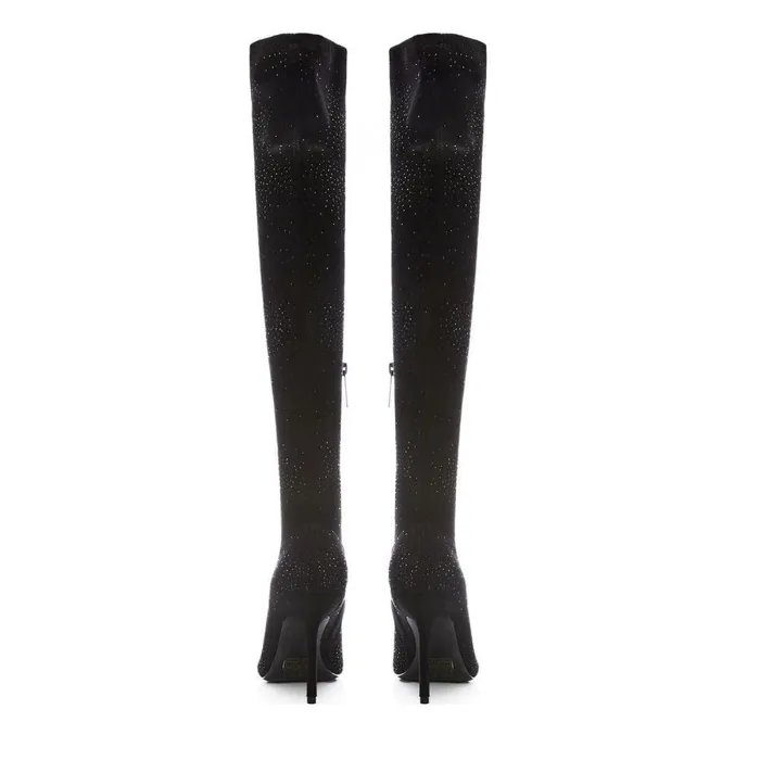 Women Moda In Pelle Knee High Boots Zarina Jet Black Alcantara