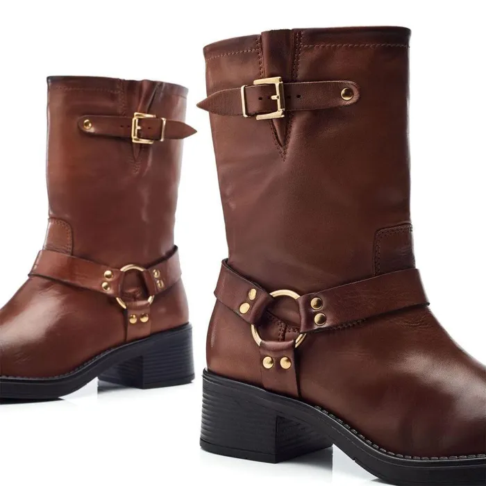 Women Moda In Pelle MidCalf Boots Brecken Tan Leather
