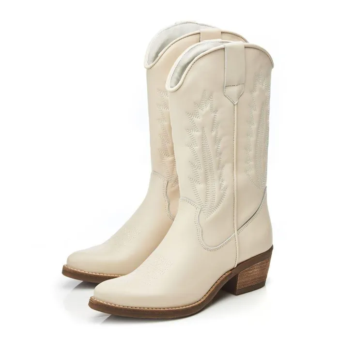 Women Moda In Pelle MidCalf Boots Fanntine Cream Leather