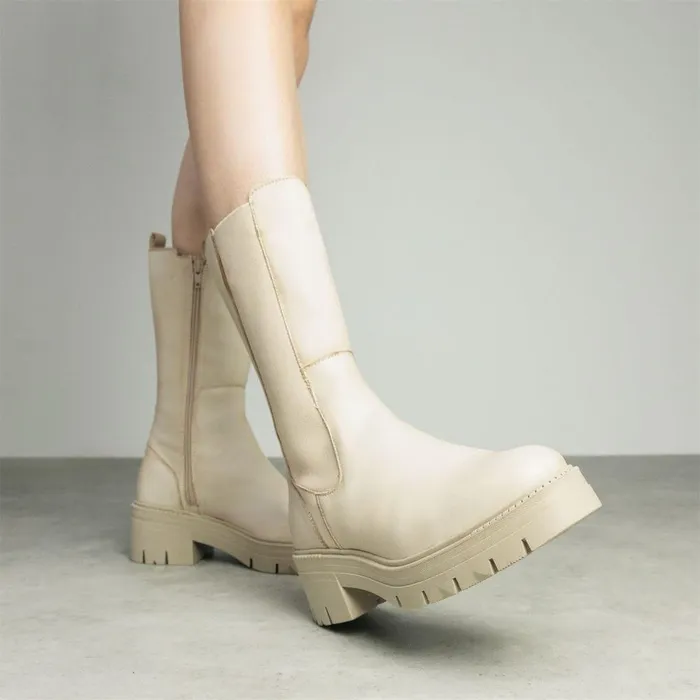 Women Moda In Pelle MidCalf Boots Giellen Cream Leather