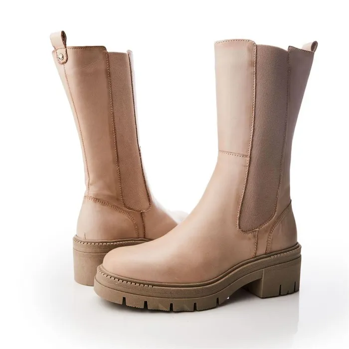 Women Moda In Pelle MidCalf Boots Giellen Cream Leather