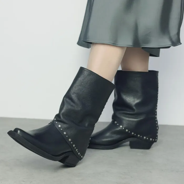 Women Moda In Pelle MidCalf Boots Oggio Black Leather