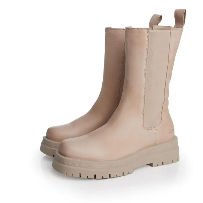 Women Moda In Pelle MidCalf Boots Shoon Sh Idiom Beige Leather