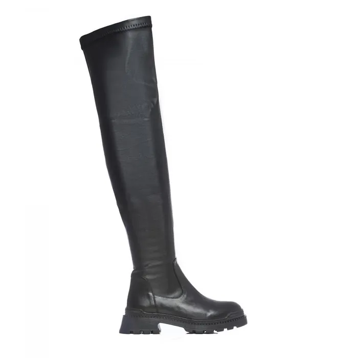 Women Moda In Pelle Over The Knee Boots Bsoleful B Stari Black Leather