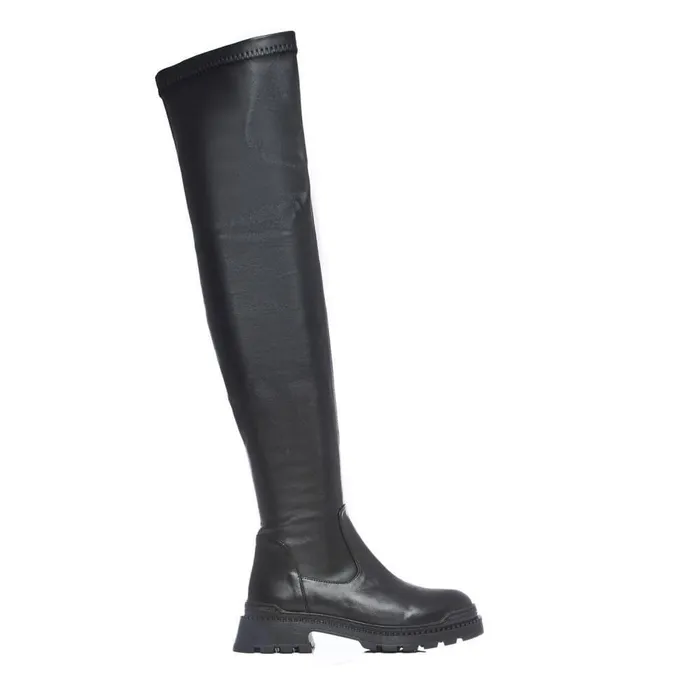 Women Moda In Pelle Over The Knee Boots Bsoleful B Stari Black Leather