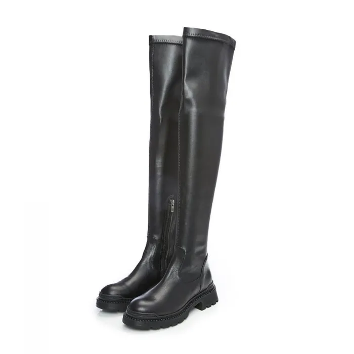Women Moda In Pelle Over The Knee Boots Bsoleful B Stari Black Leather