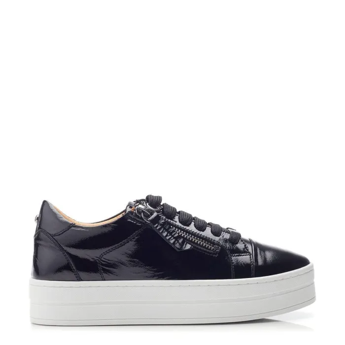 Women Moda In Pelle Platform Trainers Abbiy Black Patent Leather