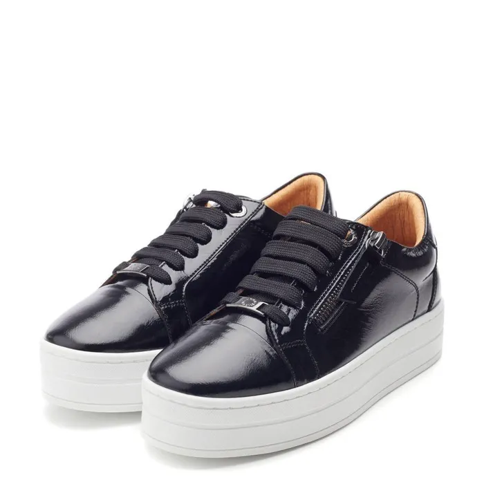 Women Moda In Pelle Platform Trainers Abbiy Black Patent Leather