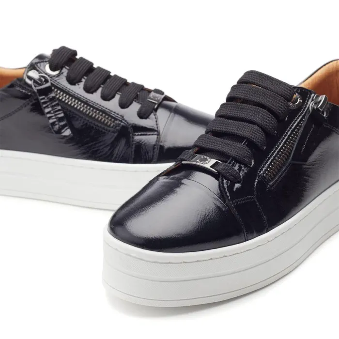 Women Moda In Pelle Platform Trainers Abbiy Black Patent Leather