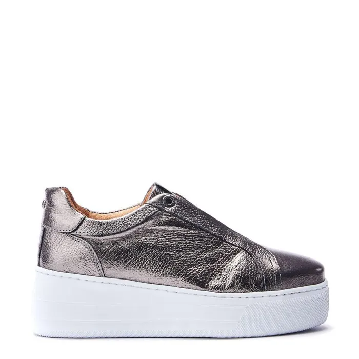 Women Moda In Pelle Platform Trainers Aneeba Pewter Metallic Leather