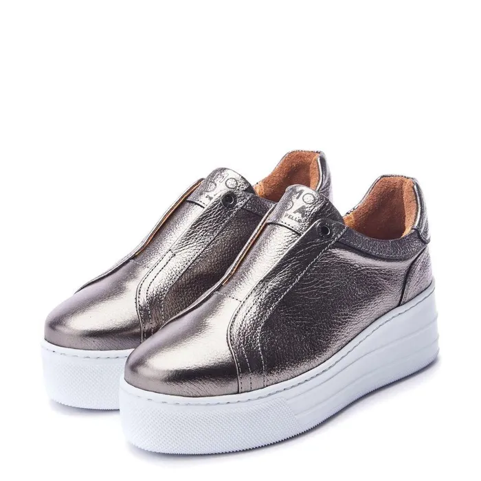 Women Moda In Pelle Platform Trainers Aneeba Pewter Metallic Leather