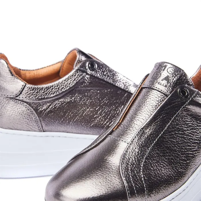 Women Moda In Pelle Platform Trainers Aneeba Pewter Metallic Leather