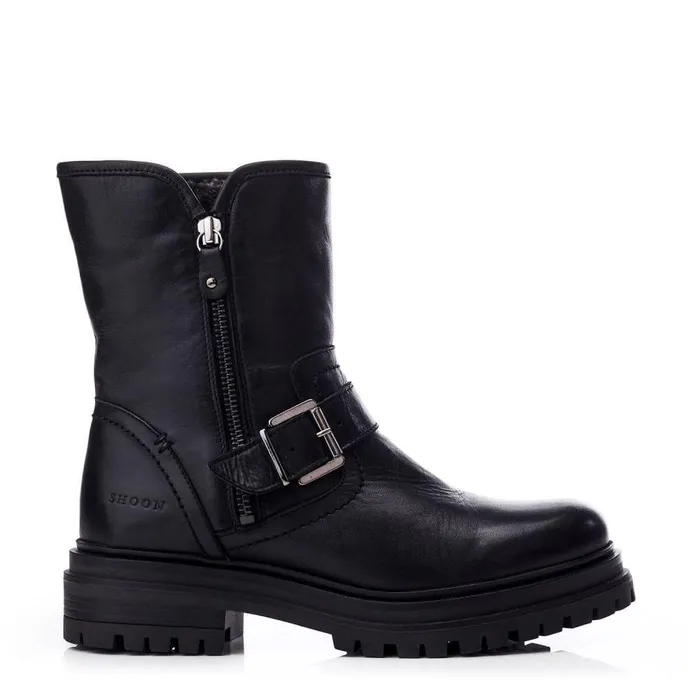 Women Moda In Pelle Riding And Flat Boots Shoon Sh Infell Black Leather