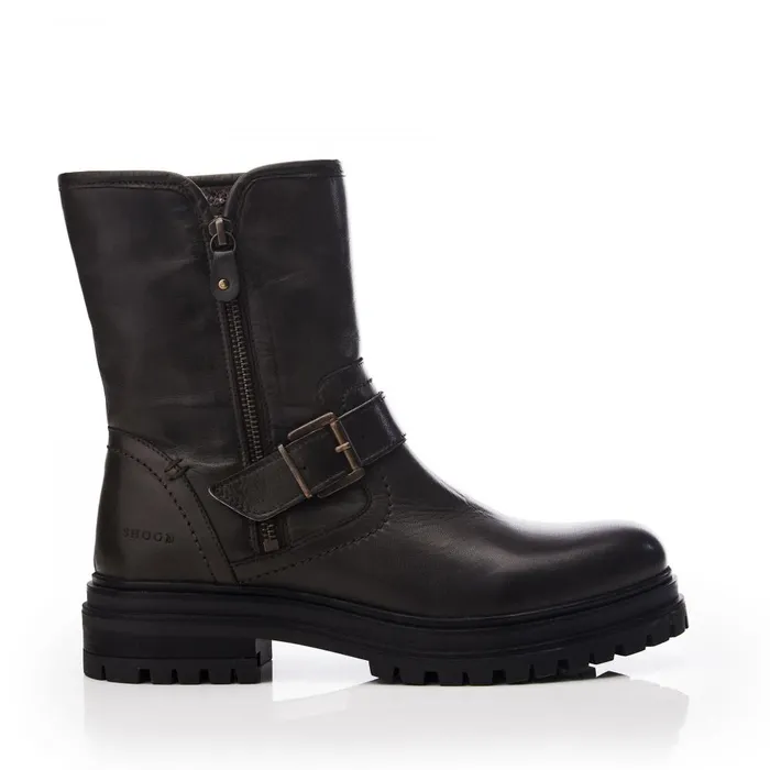 Women Moda In Pelle Riding And Flat Boots Shoon Sh Infell Olive Leather