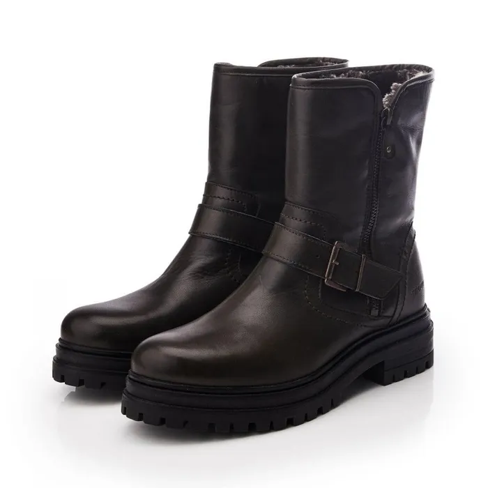 Women Moda In Pelle Riding And Flat Boots Shoon Sh Infell Olive Leather